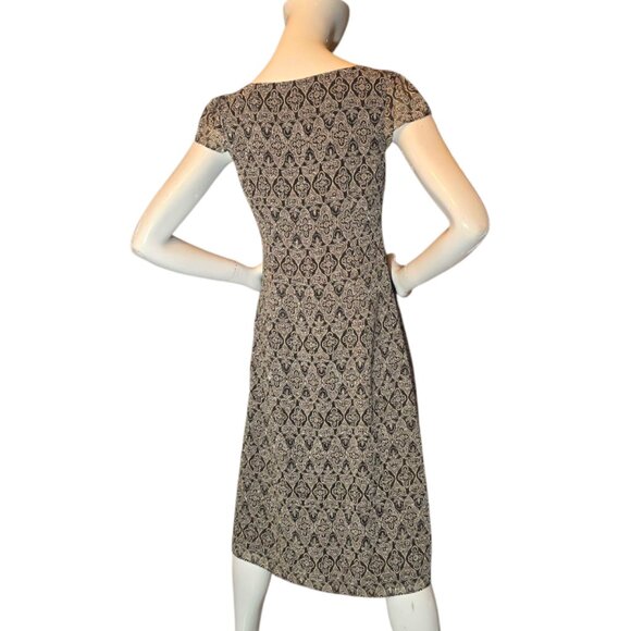 Chocolate Brown V Neck Medallion Print  Midi LOFT Dress sz 4 - Picture 7 of 9